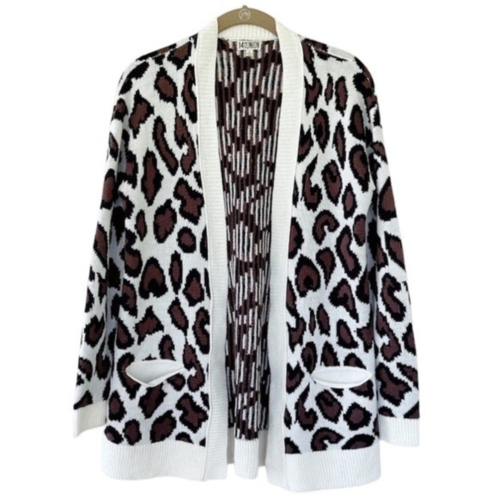 14th & Union Nordstrom Leopard Animal Print Sweater Knit Cardigan Small